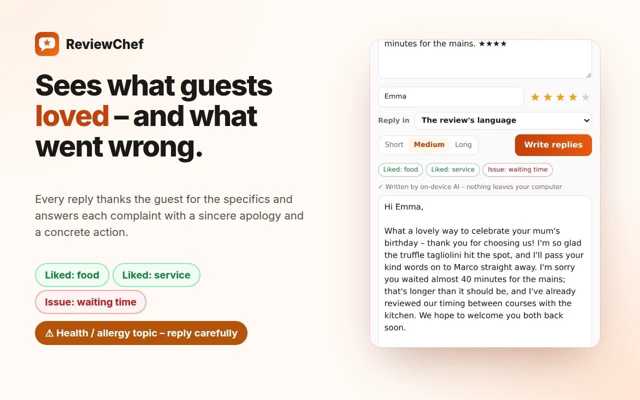 ReviewChef spots what guests liked and what went wrong
