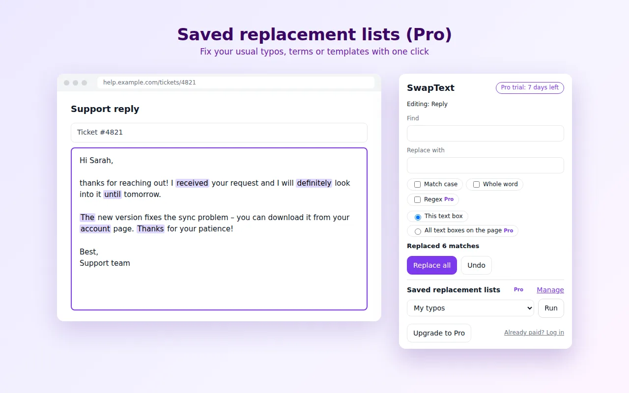 Saved replacement lists